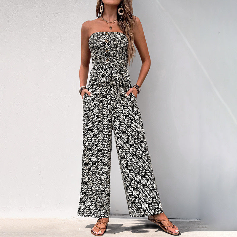 Damen Jumpsuit mit aufregendem Boho-Muster und elastischem Bund Drune