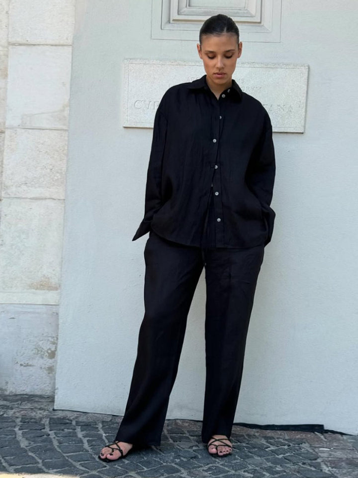 Damen Luftiges Leinen-Ensemble mit weitem Schnitt Drune