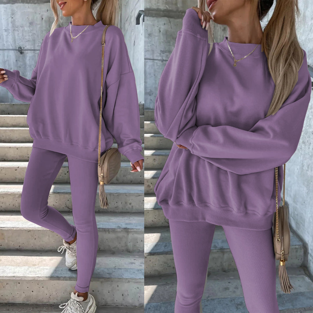 Damen sportliches Freizeitset mit lässigem Oversized-Sweatshirt und enganliegenden Leggings Drune