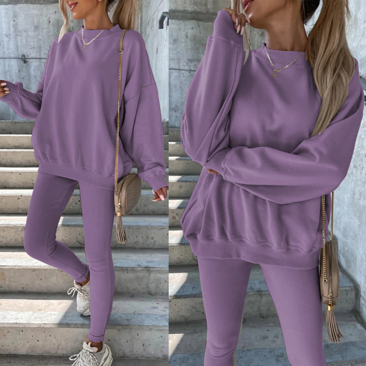 Damen sportliches Freizeitset mit lässigem Oversized-Sweatshirt und enganliegenden Leggings Drune