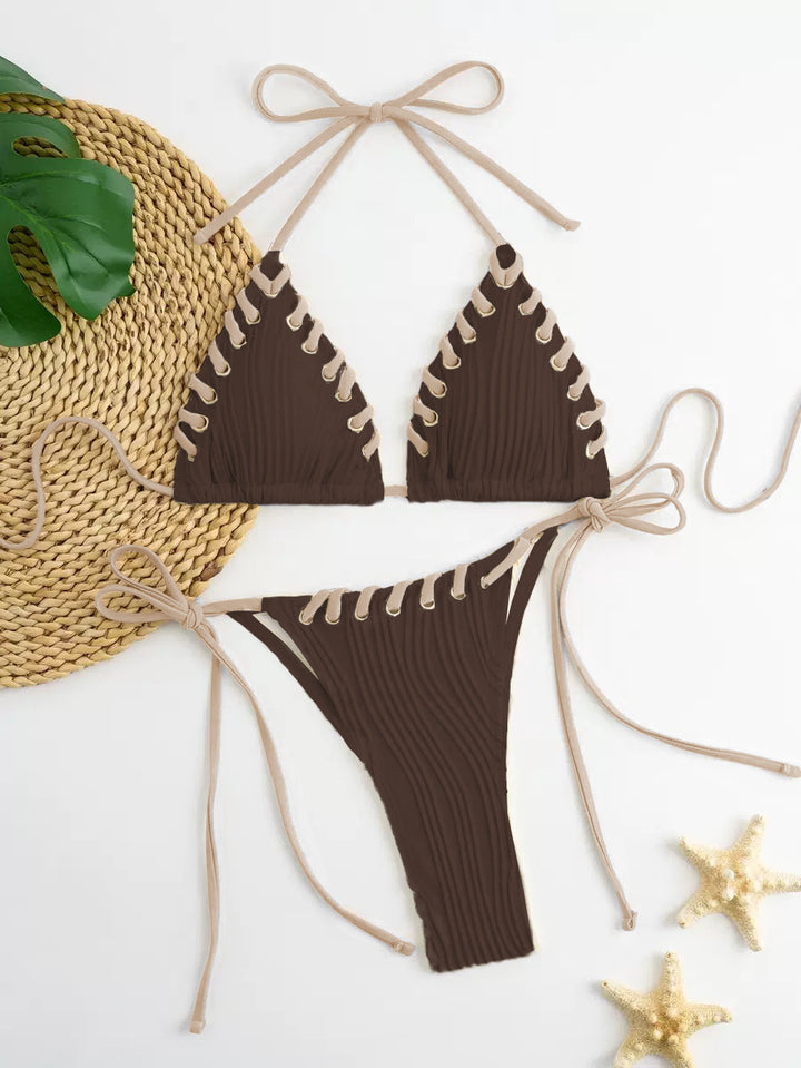 Damen Triangel-Bikini mit raffinierten Schnürdetails und moderner Rippstruktur Drune