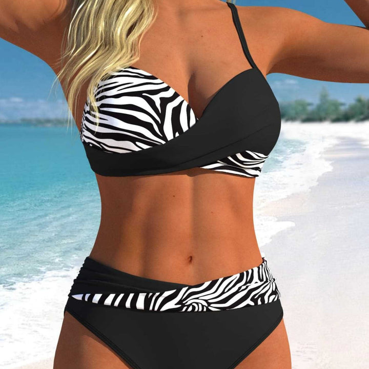 Damen Sportliches Bikini-Set mit Wickeldesign und hohem Bund Drune