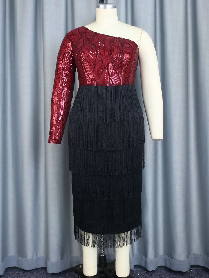Damen Elegantes Cocktailkleid mit funkelnden Pailletten und Fransen Drune