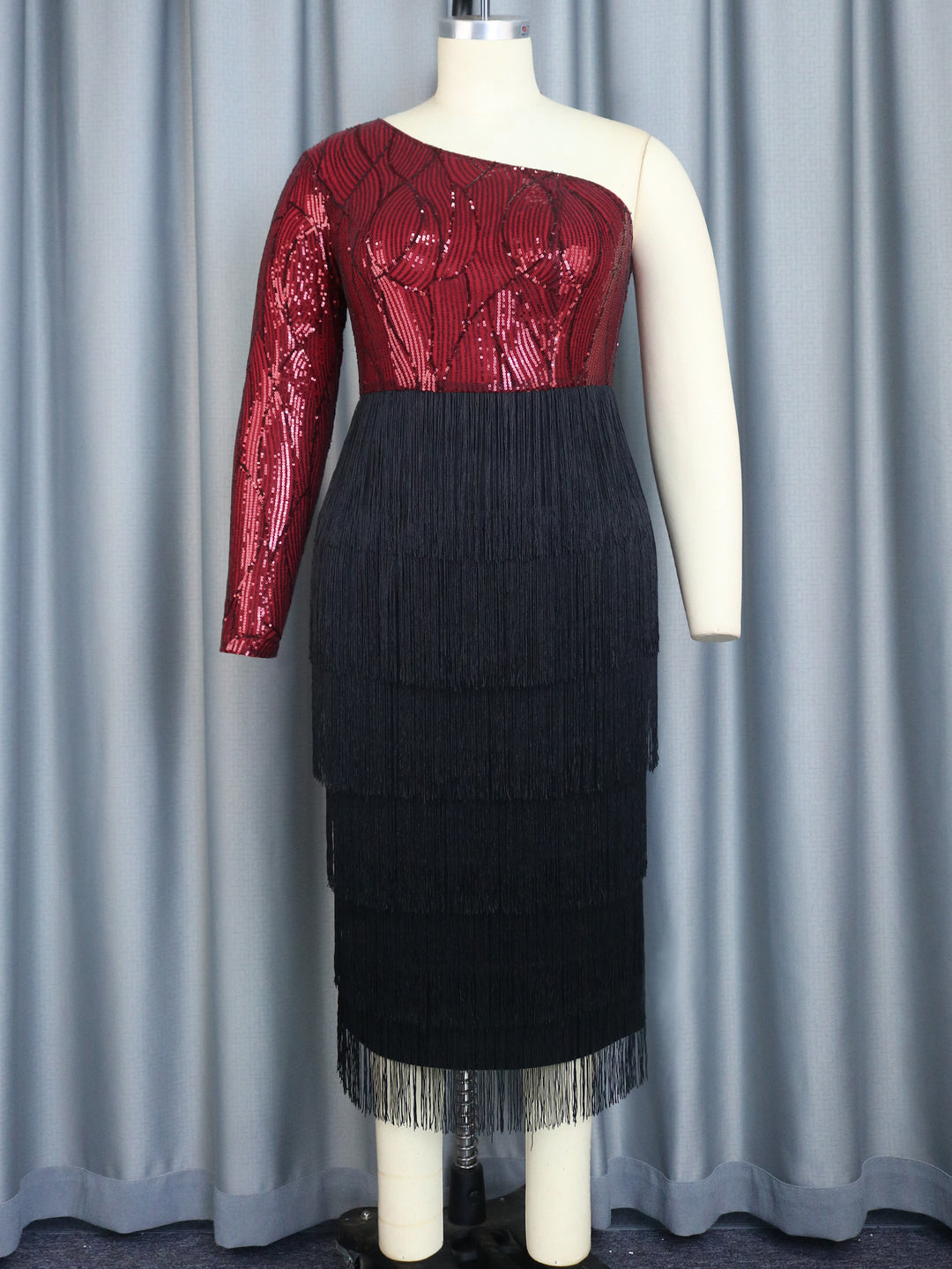 Damen glamouröses Fransenabendkleid mit aufwendigen Pailletten Drune