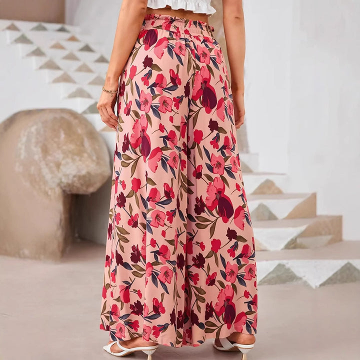 Damen weite Palazzo-Hose mit elastischem Bund und floralem Muster Drune