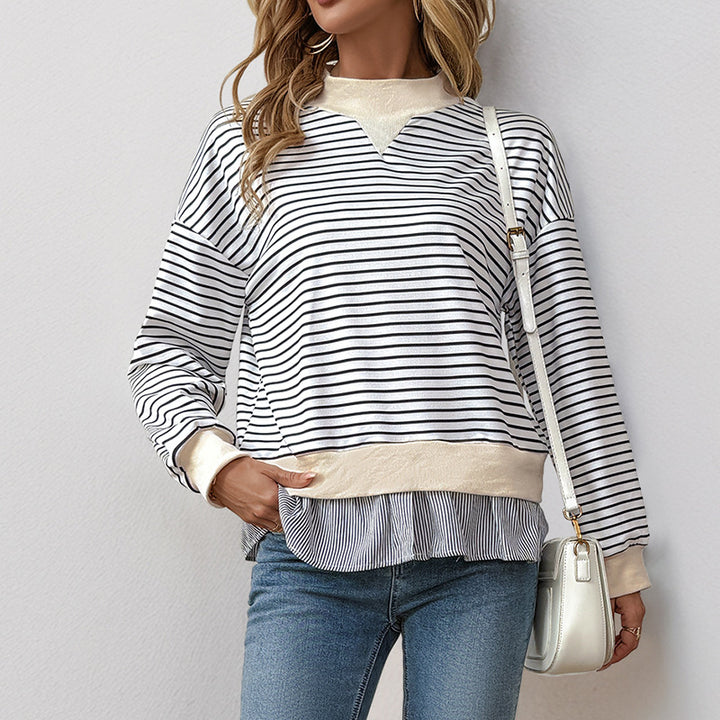 Damen gestreifter Sweatshirt mit Layering-Effekt und Rundhalsausschnitt Drune