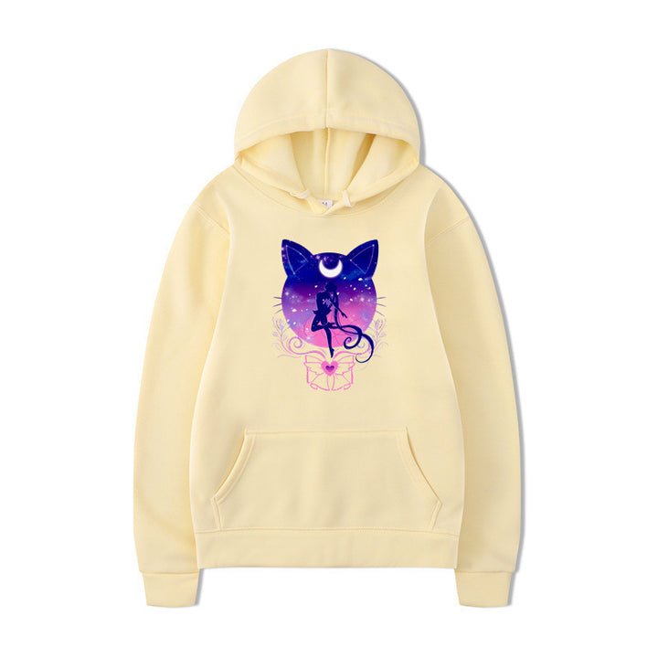 Damen Kapuzenpullover mit künstlerischem Katzenmotiv und bequemer Passform Drune