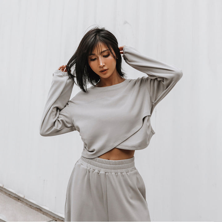Damen nan weites Lounge-Hosen-Set mit hohem Komfortbund und kurzem Sweatshirt Drune