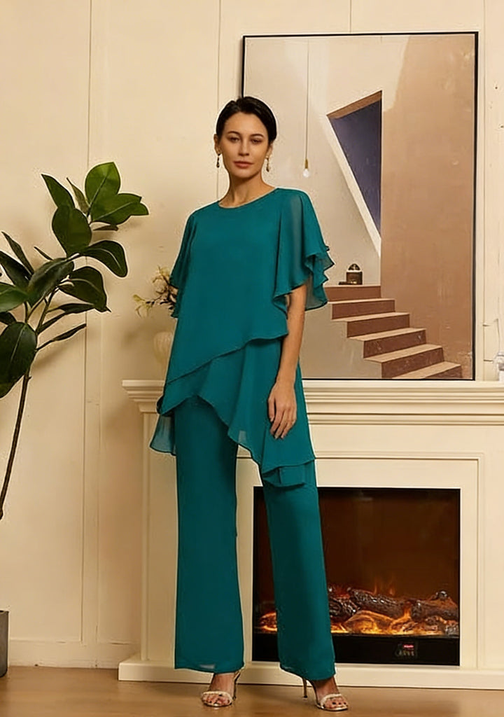 Damen Elegantes Zwei-Teiler-Set mit luftigen Ärmeln und asymmetrischem Saum Drune
