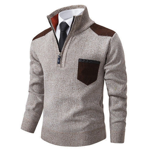 Herren lässiger Pullover mit halbem Reißverschluss und modernem Kragen Drune
