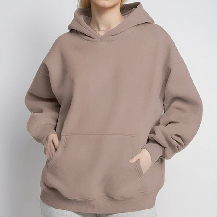 Damen nan weicher Oversize-Kapuzenpullover mit asymmetrischem Saum Kängurutasche und überschnittener Schulter Drune