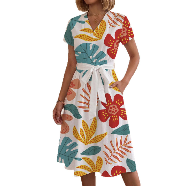 Damen lässiges Kleid mit modernem Leoprint und taillierbarem Gürtel Drune