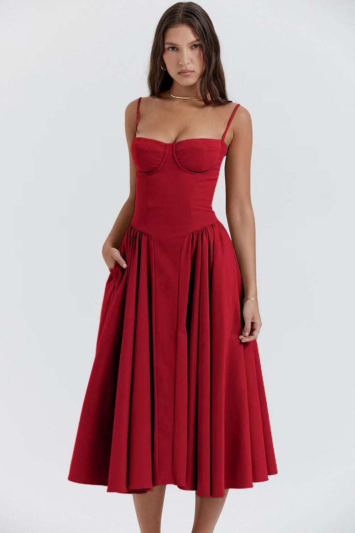 Damen Midikleid mit knöpfbarem Oberteil und schwingendem Rock Drune