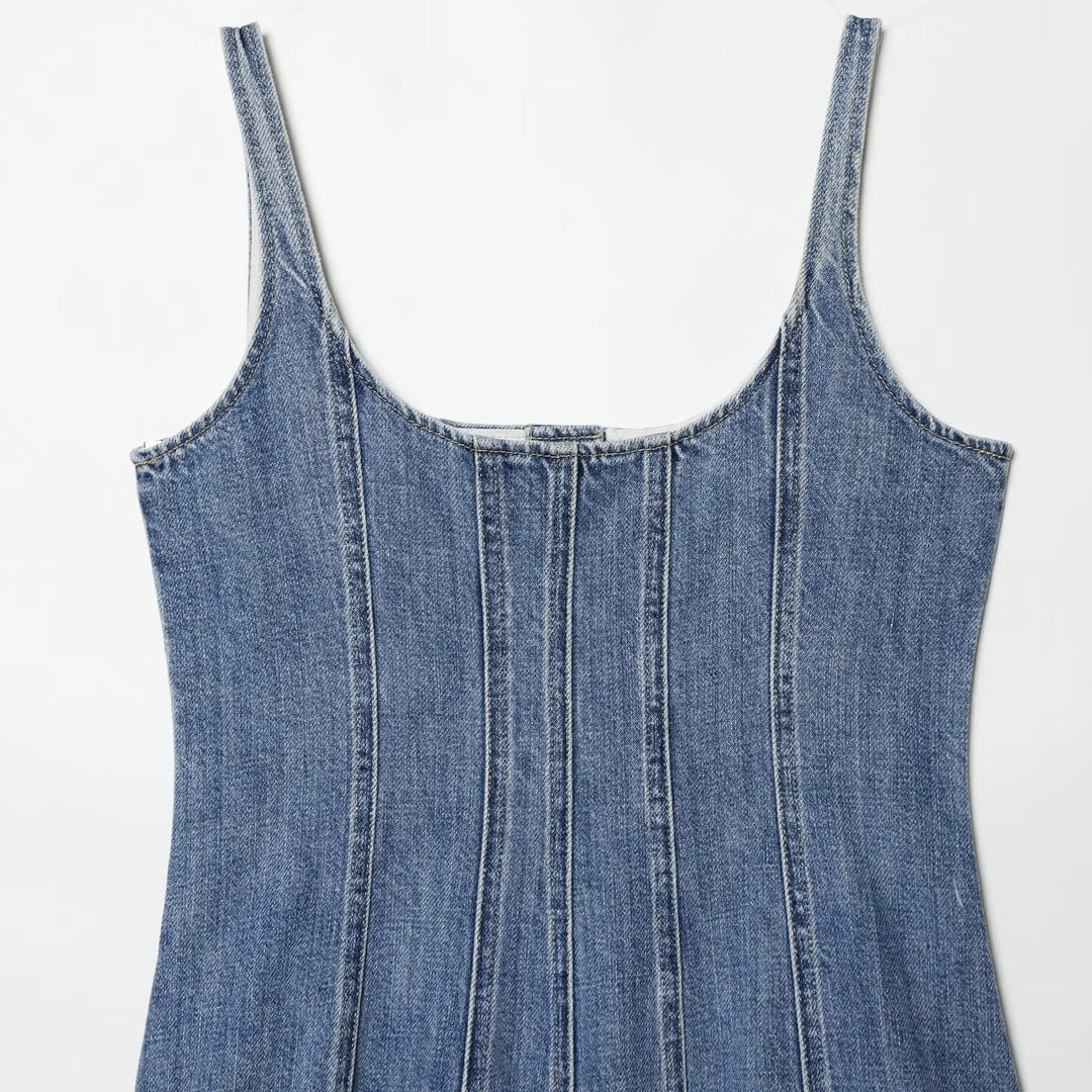Damen Jeanskleid im A-Linien Schnitt mit Knopfverschluss Drune