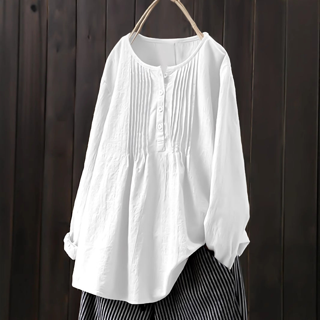 Damen Bluse mit Falten und Knopfleiste Drune