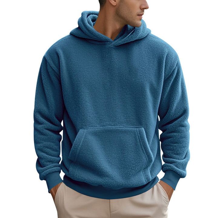 Herren nan kuscheliger Sherpa-Fleece Kapuzenpullover mit Kängurutasche und elastischen Bündchen Drune