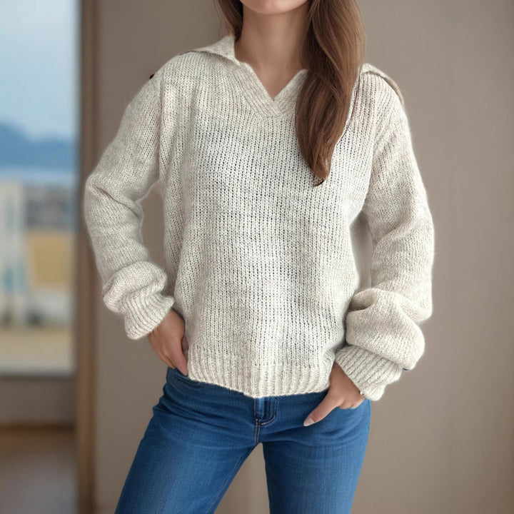 Damen lässiger Pullover mit voluminösen Ärmeln und modernem Strukturstrick Drune