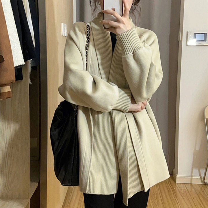 Damen Modischer Oversized Cardigan mit strukturiertem Kragen Drune