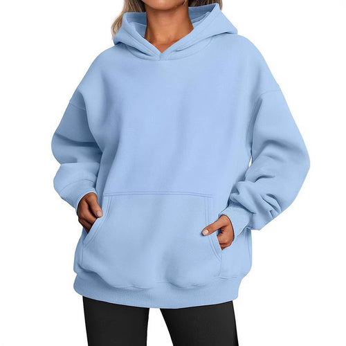Damen oversized Kapuzenpullover aus weichem Baumwollmix mit praktischen Taschen Drune
