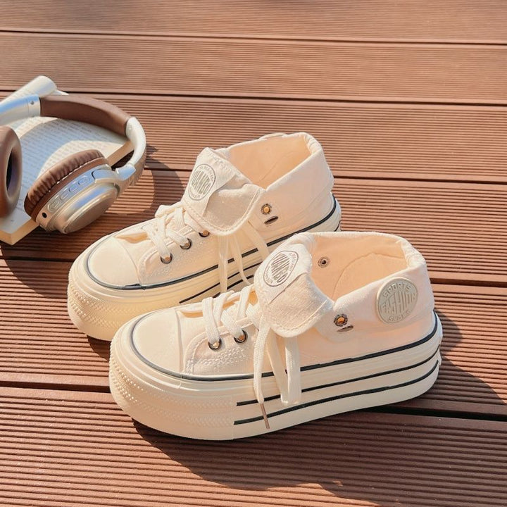 Damen Hochplatform Sneakers mit modischem Stoff-Obermaterial und lockerer Schnürung Drune