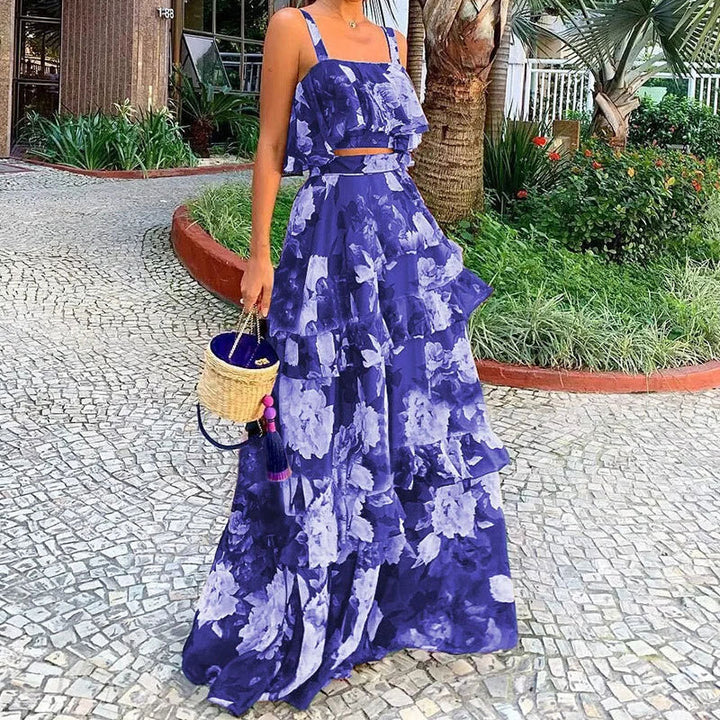 Damen Maxi-Rock mit gestuftem Volant und floralem Design Drune