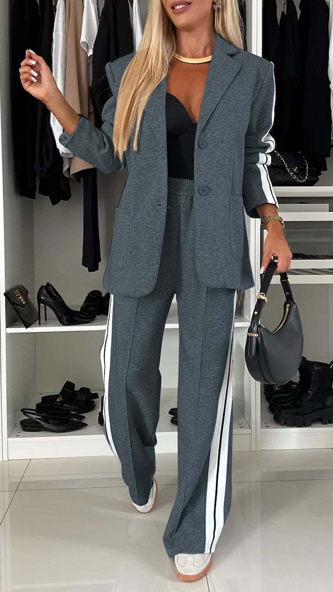 Damen Elegante und bequeme Blazer-Hose-Kombination Drune