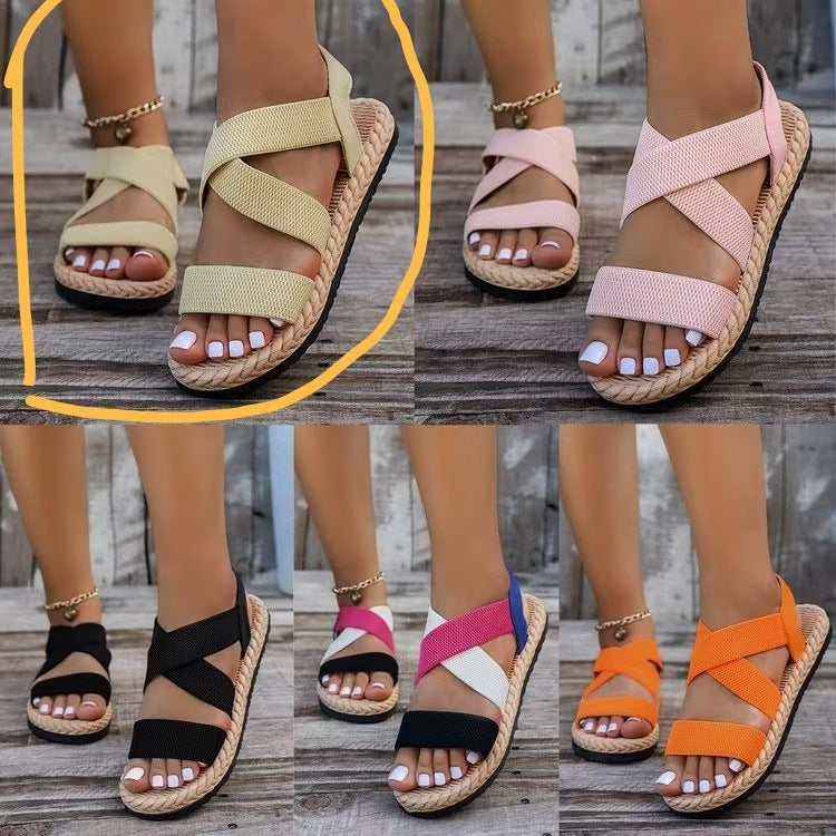 Damen Komfortable Riemensandalen mit elastischen Kreuzriemen und rutschfester Sohle Drune
