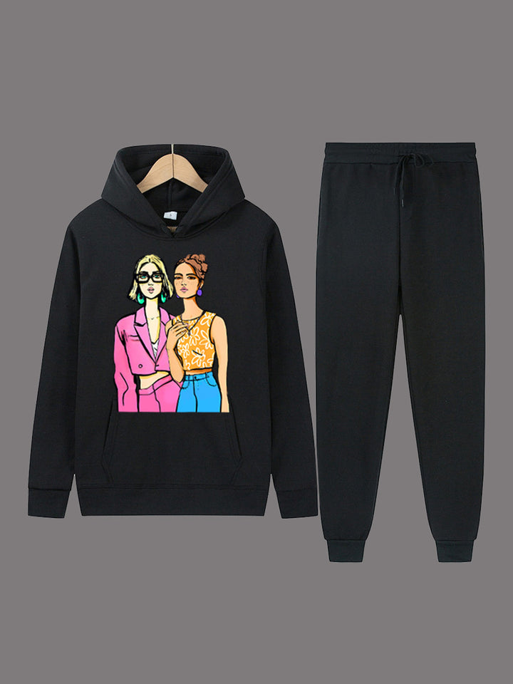 Damen Hoodieset mit künstlerischem Print und bequemen Jogginghose Drune