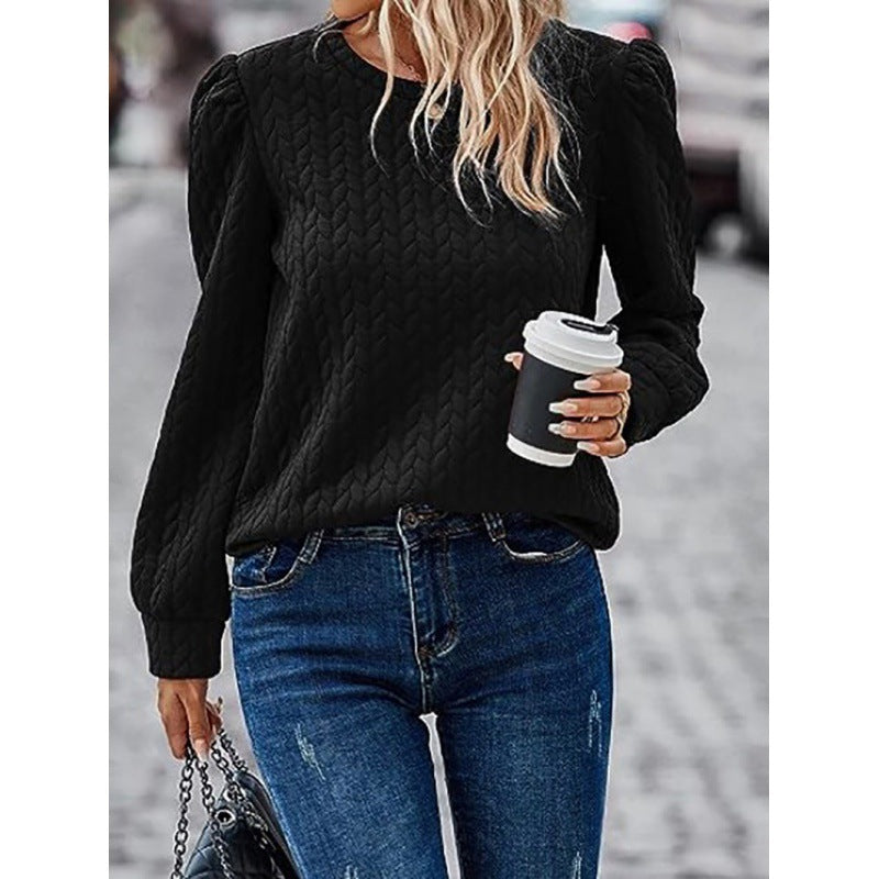 Damen Pullover mit weichem Strukturdesign und Puffärmeln Drune