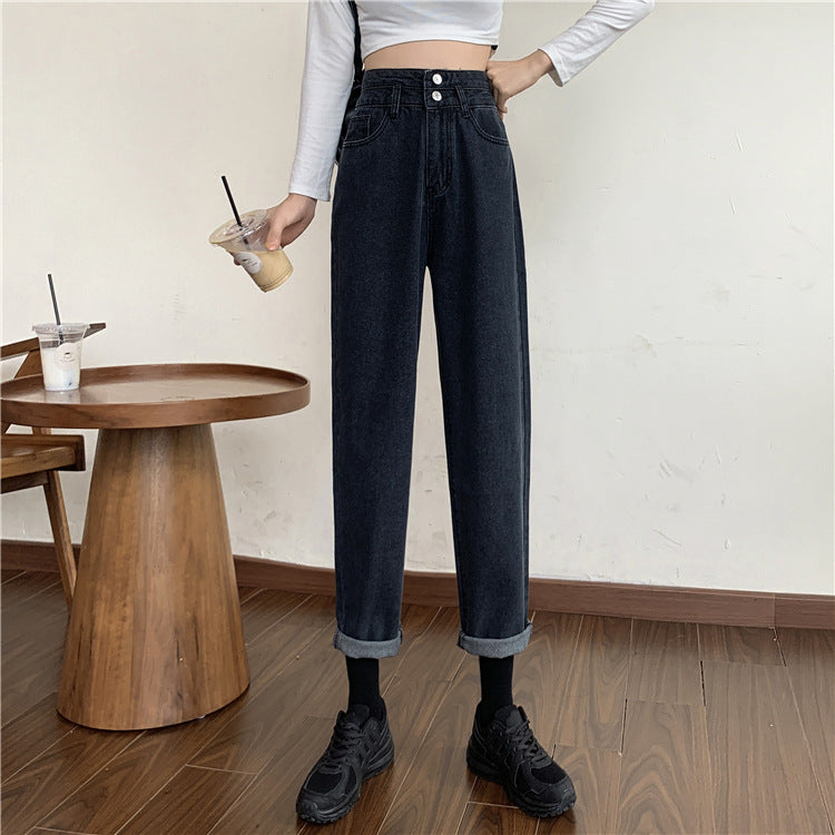 Damen Hochtaillierte Mom-Jeans mit abnehmbaren Säumen Drune