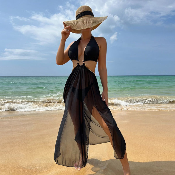 Damen Transparenter Strandüberwurf mit modischen Akzenten Drune
