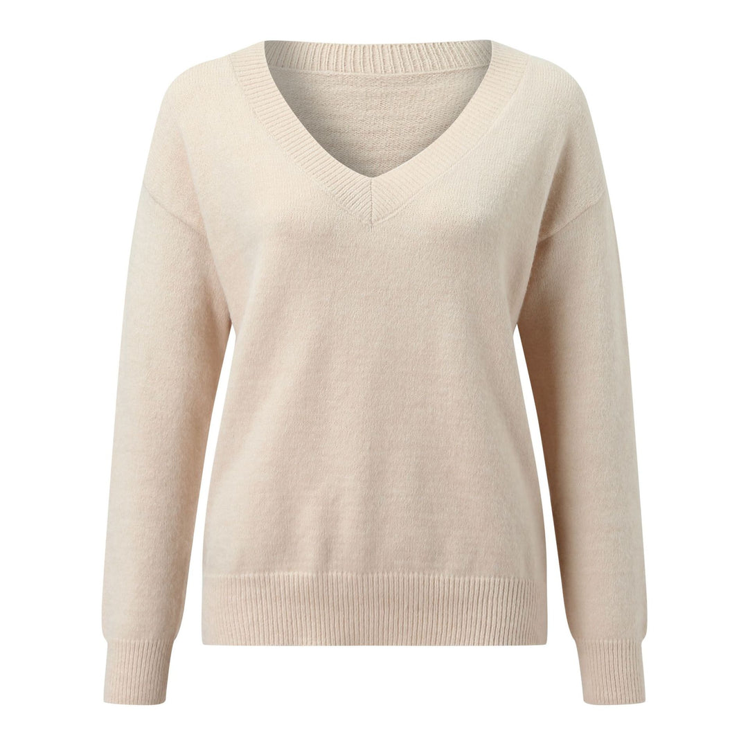 Damen eleganter V-Ausschnitt Pullover aus weichem Material mit überschnittenen Schultern Drune