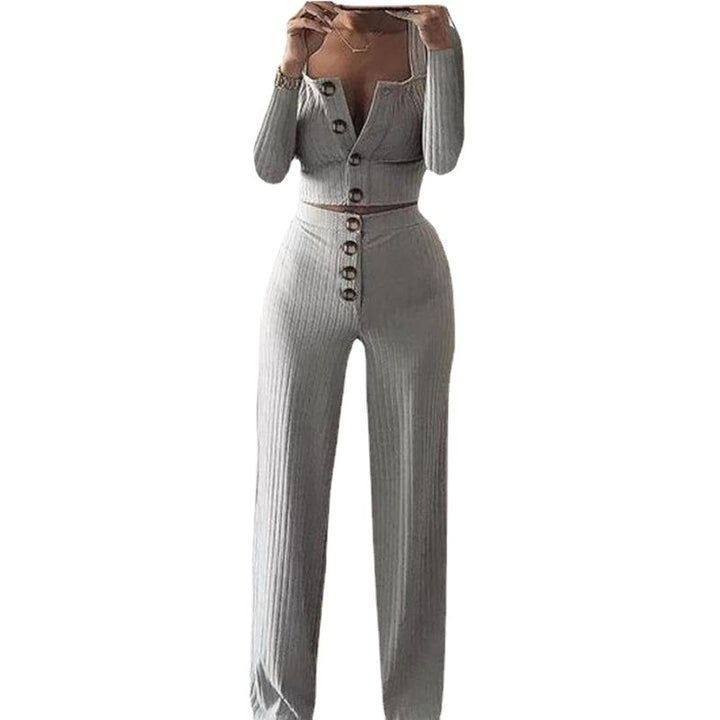Damen Strick Set mit Knopfdetail Drune