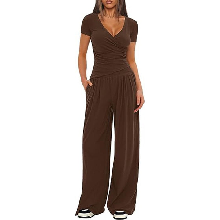 Damen Eleganter Wickel-Jumpsuit mit weitem Bein und modischen Details Drune
