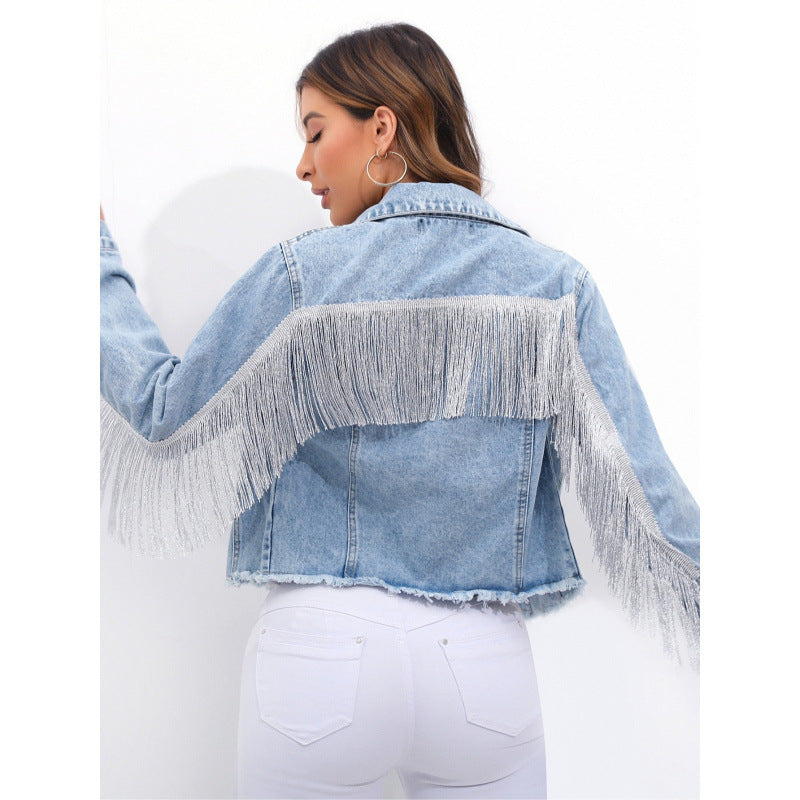 Damen Jeansjacke mit fransenverzierung Drune