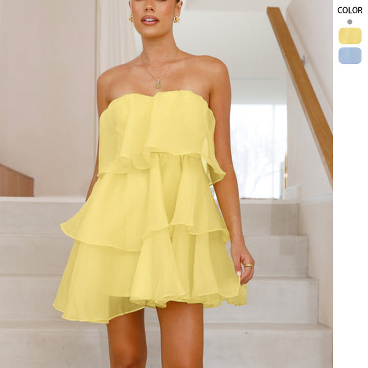 Damen Verspieltes Chiffonkleid mit schwingendem Volant und schulterfreiem Design Drune
