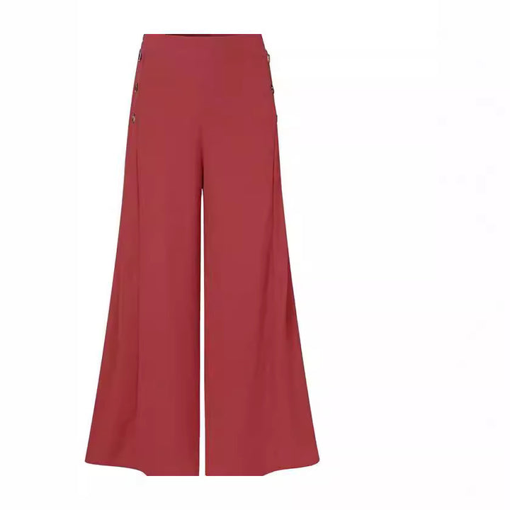 Damen Weite Palazzo-Hose mit Knopfdetails Drune