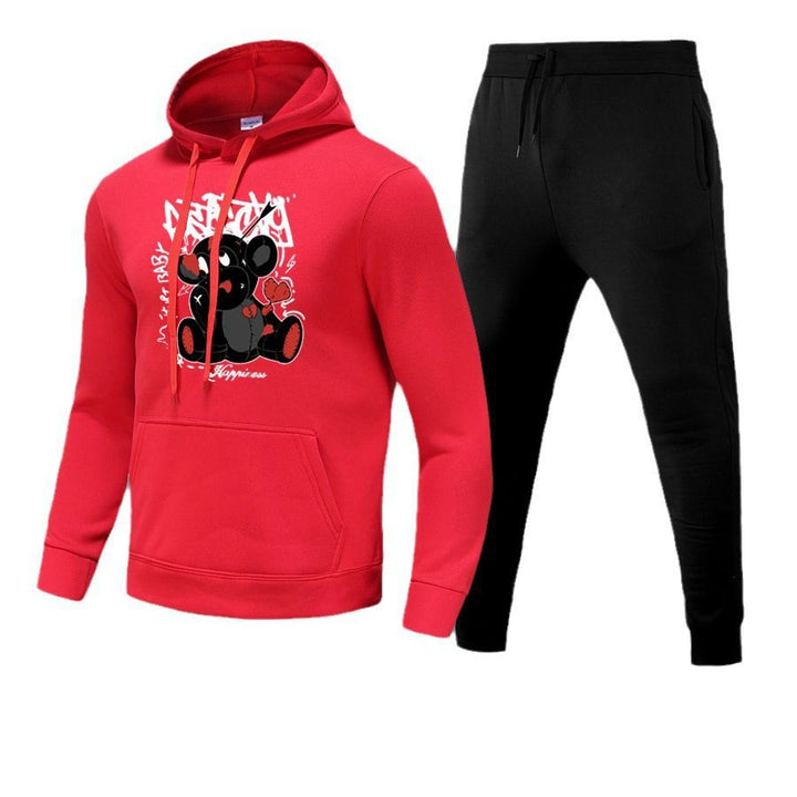 Damen Sportliches Kapuzensweatshirt und Jogginghose Set mit niedlichem Muster Drune