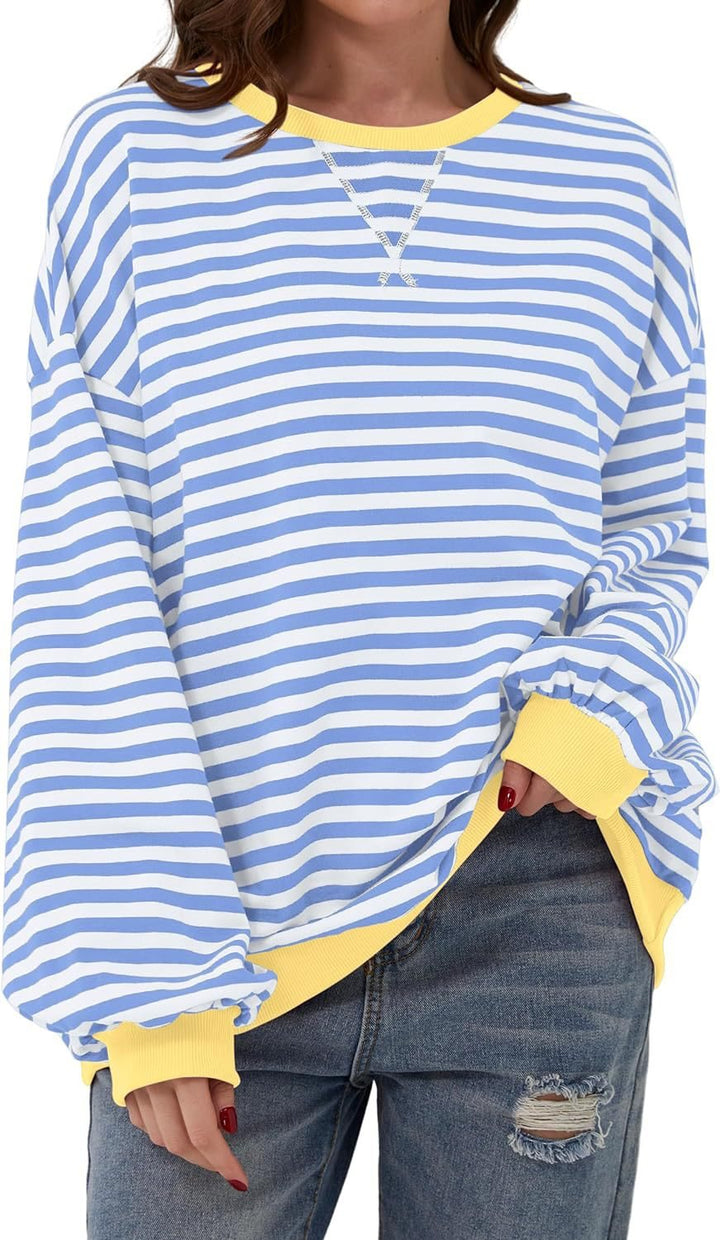 Damen lässiger Sweater mit auffälligem Streifenmuster und elastischen Bündchen Drune