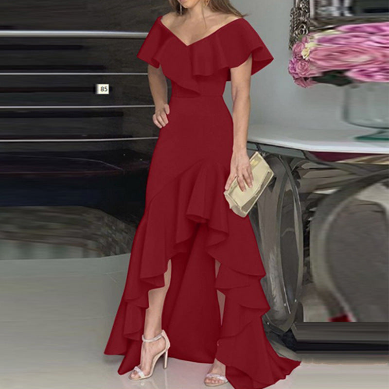 Damen Abendkleid mit asymmetrischem Rüschensaum Drune