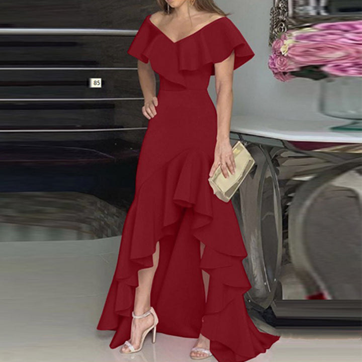 Damen Abendkleid mit asymmetrischem Rüschensaum Drune