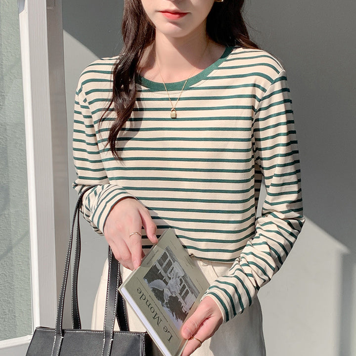 Damen lässiges Langarmshirt mit modischem Streifenmuster Drune