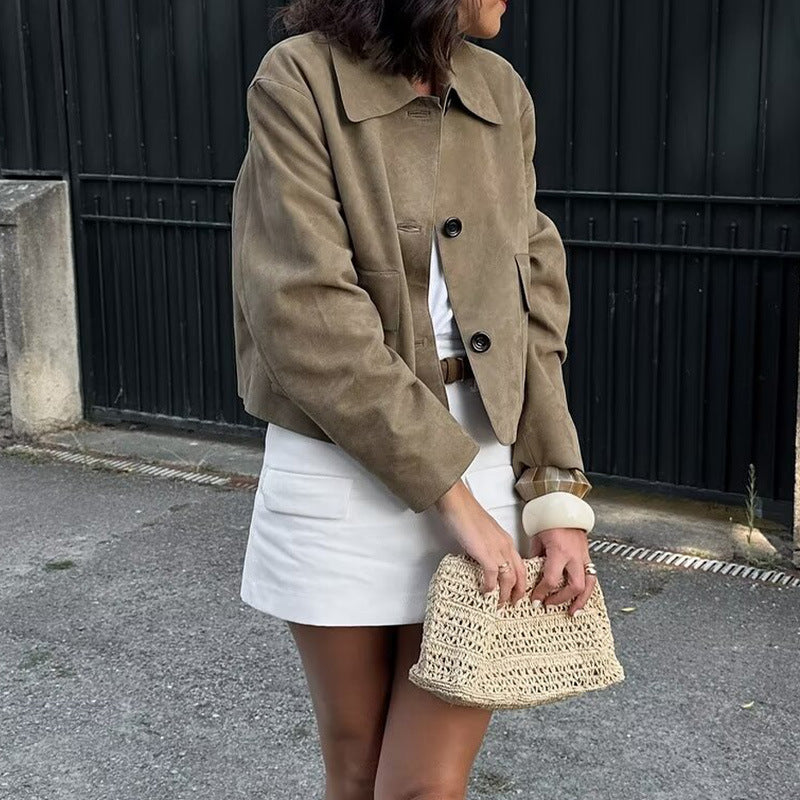 Damen modische und hochqualitative Übergangsjacke mit großen aufgesetzten Taschen Drune