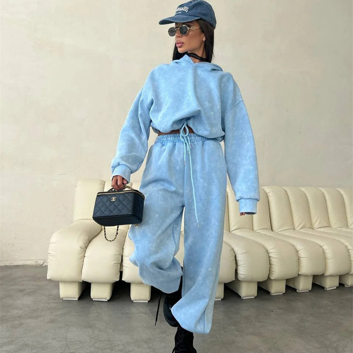 Damen lässiges Hoodie-Set mit weit geschnittenen Hosen und elastischem Bund Drune