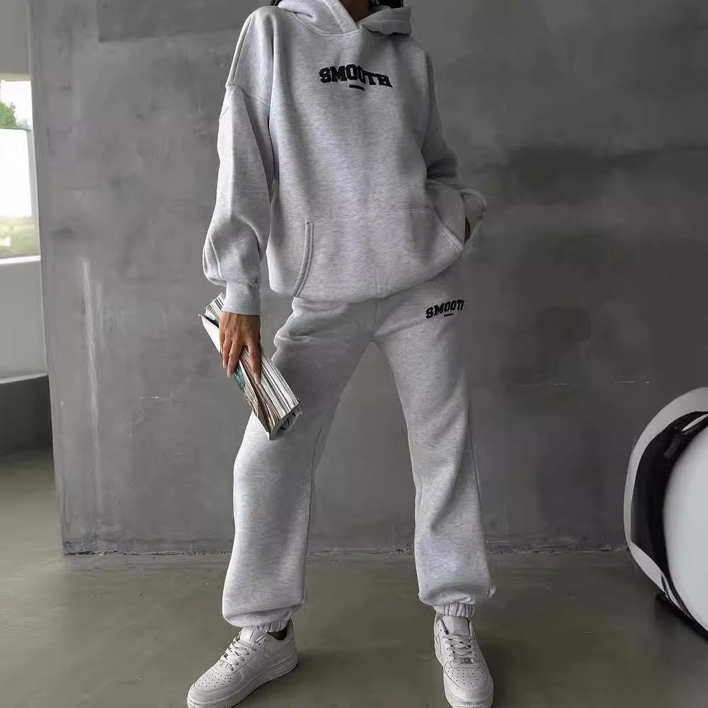 Damen lässiges Sweatpants-Set mit Kapuze und elastischem Bund Drune