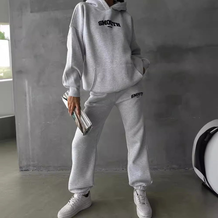 Damen lässiges Sweatpants-Set mit Kapuze und elastischem Bund Drune