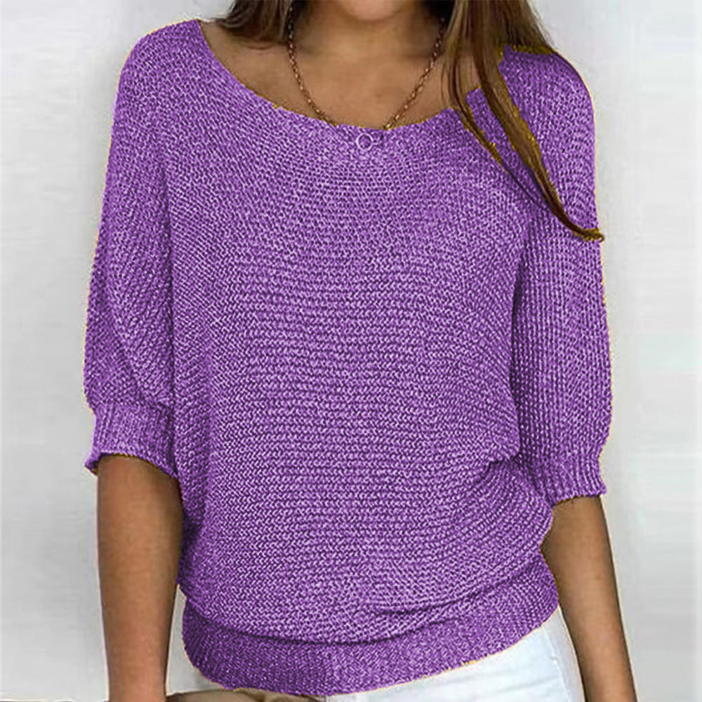 Damen nan legerer kastiger Feinstrickpullover mit weitem Ausschnitt Drune