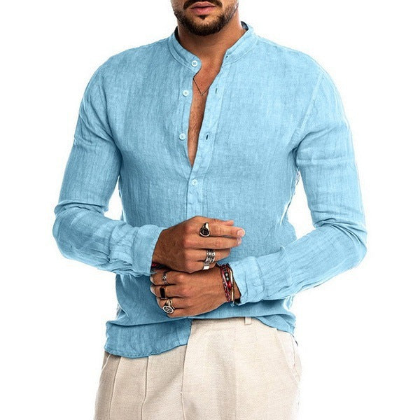 Herren Leinenhemd mit modernem Henley-Ausschnitt und Struktur Drune