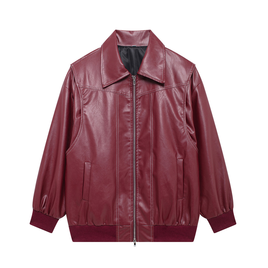 Damen lässige Kunstlederjacke mit hohem Kragen und Reißverschluss Drune
