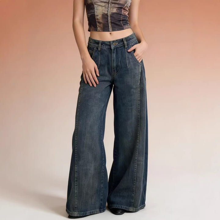 Damen weite Denim-Jeans mit hohem Bund und klassischem Schnitt Drune